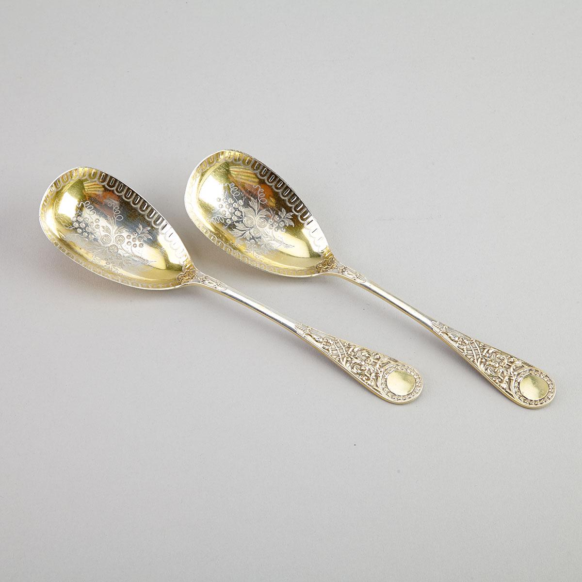 Pair of Victorian Silver-Gilt Berry Spoons, Richard Martin & Ebenezer Hall, London, 1875