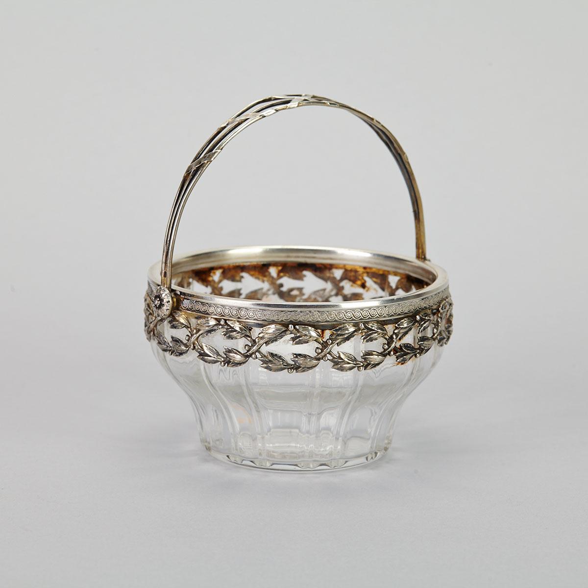 French Silver Mounted Cut Glass Sugar Basket, Henri Lapeyre, Paris, c.1900