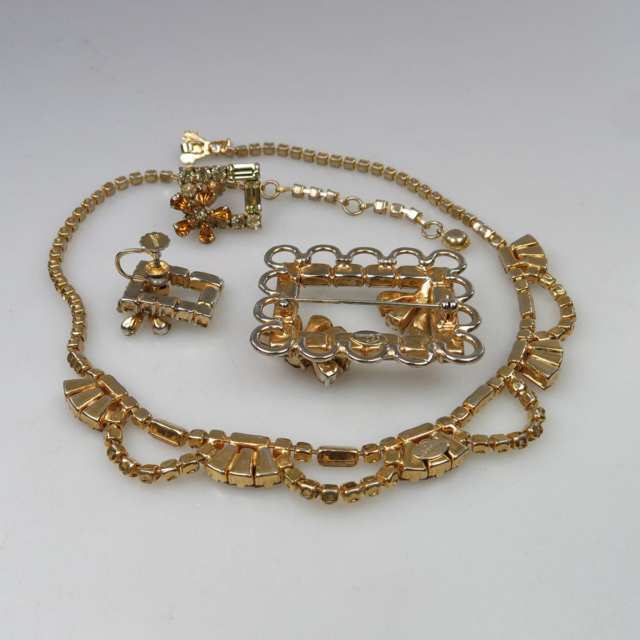 Sherman Gold-Tone Metal Brooch, Necklace And Earring Suite 
