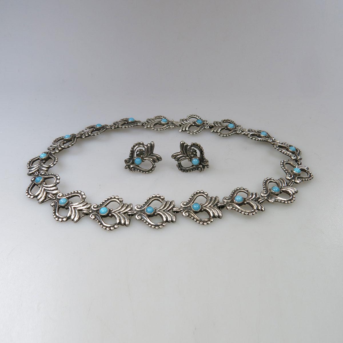 Margot De Voorhies-Carr Mexican Sterling Silver Necklace And Matching Screw-Back Earrings