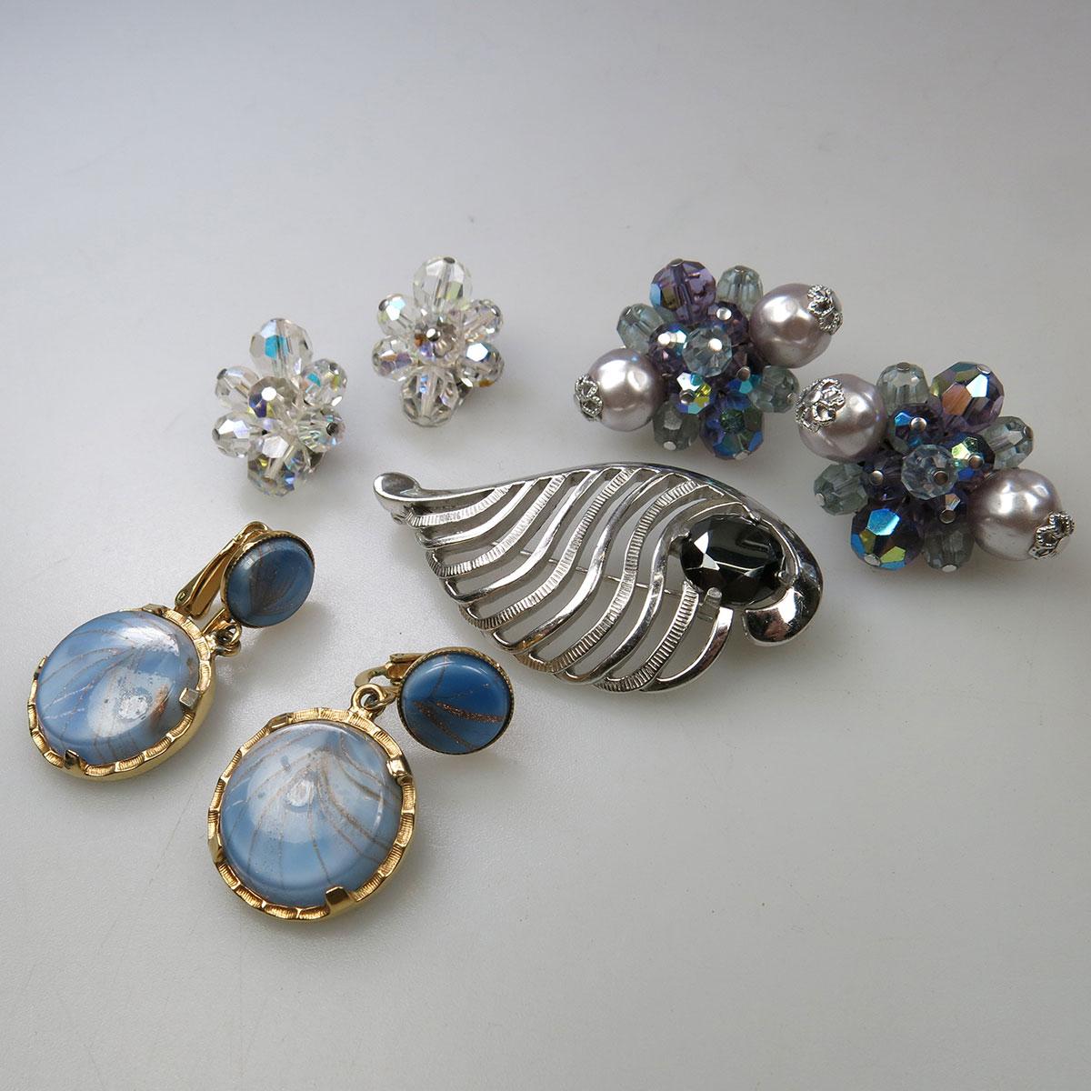 3 Various Pairs Of Sherman Metal Earrings And A Sherman Silver-Tone Metal Brooch