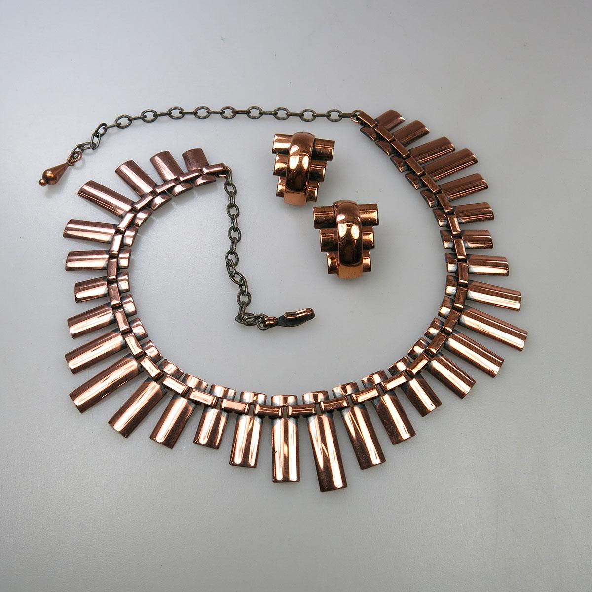 Renoir Copper Fringe Necklace And Clip-Back Earrings