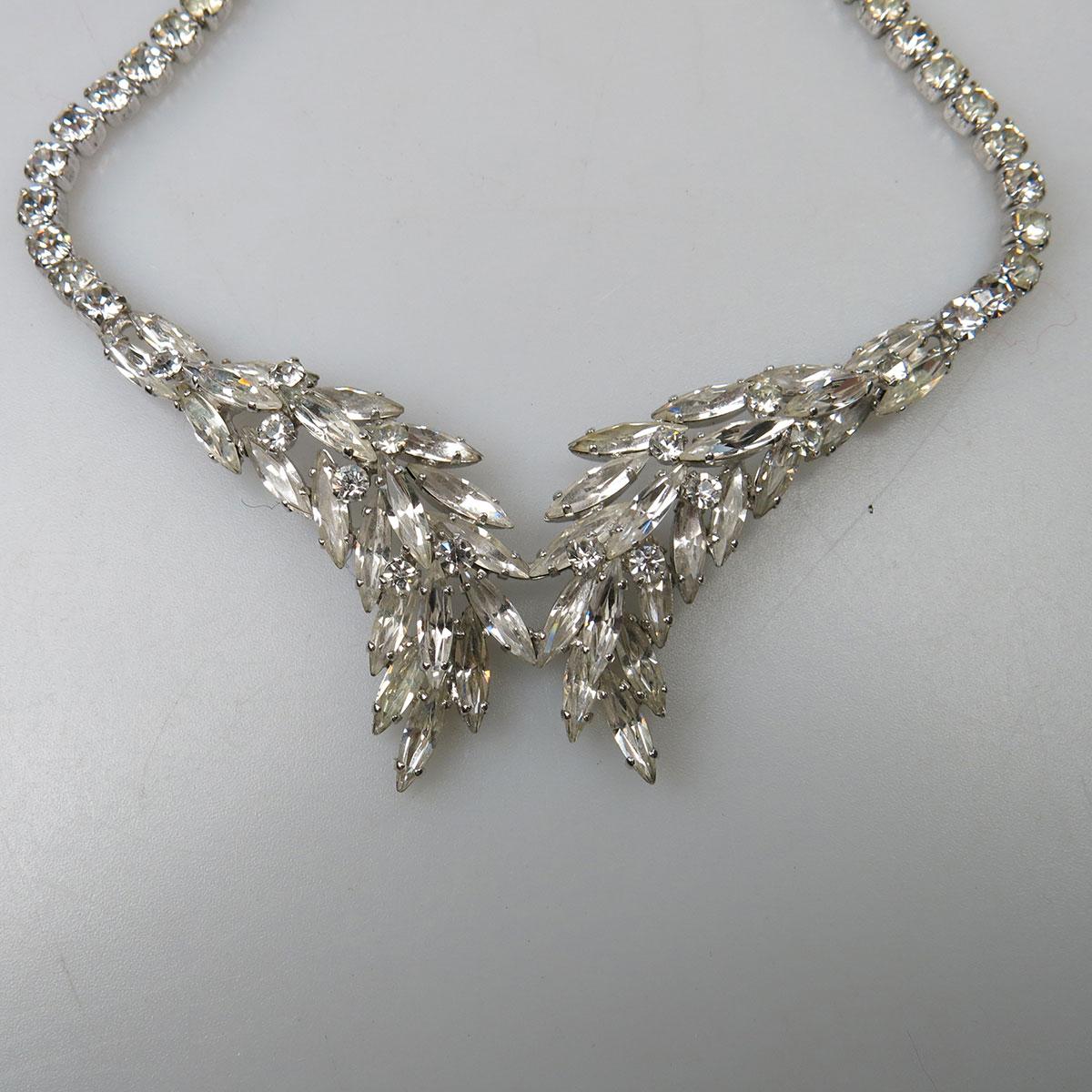 Sherman Silver-Tone Metal Necklace set with clear rhinestones 