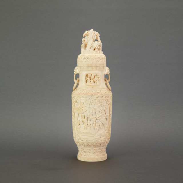 Large Ivory Carved Vase and Cover, Circa 1940