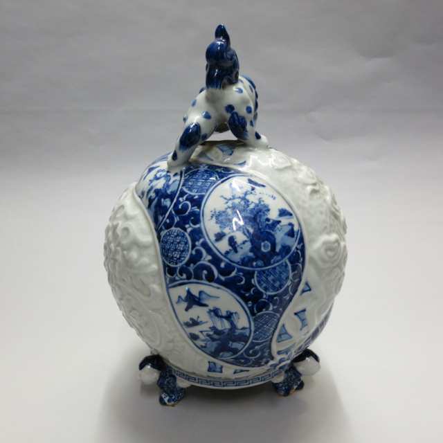 Blue and White Shishi Censer, Signed, Meiji Period, 19th Century