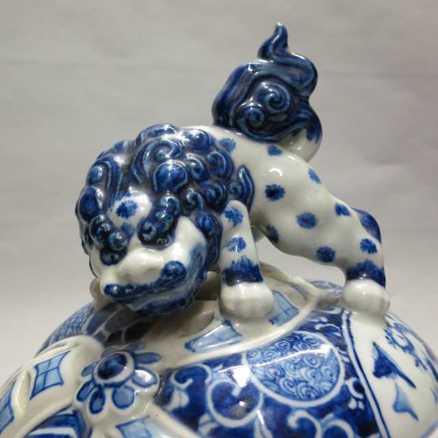 Blue and White Shishi Censer, Signed, Meiji Period, 19th Century
