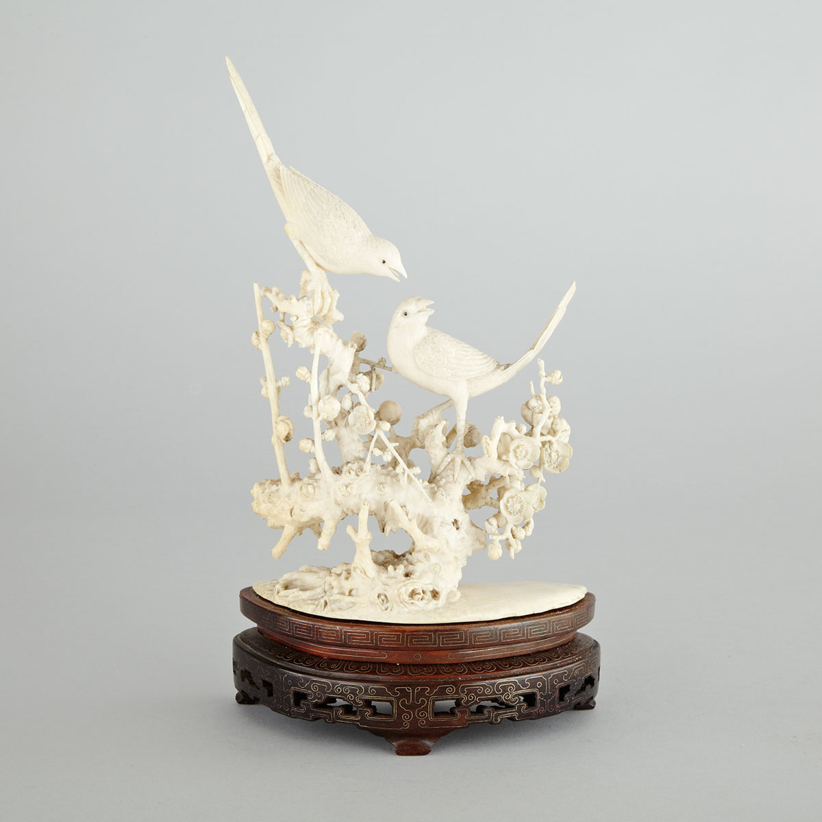 Ivory Carved Bird and Hawthorn Group, Circa 1930