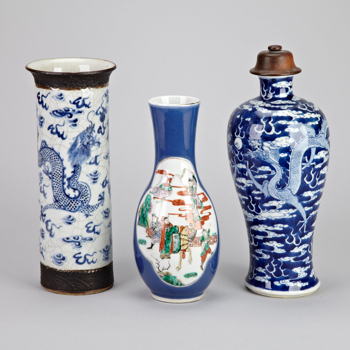 Group of Three Porcelain Vases, China, 19th/20th Century 