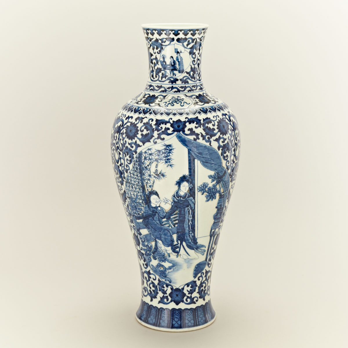 Large Blue and White Figural Baluster Vase, Qinglong Mark