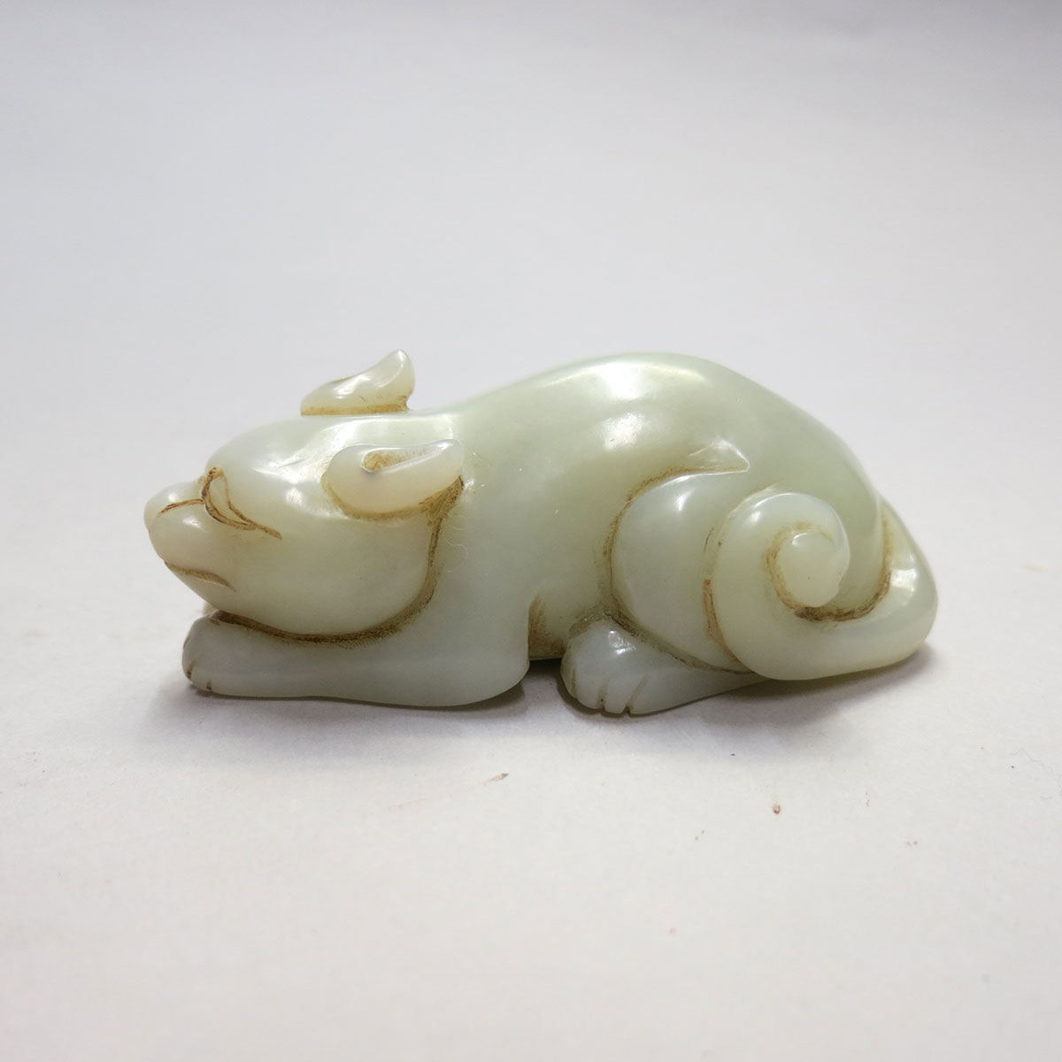 Pale Celadon Jade Carving of a Cat