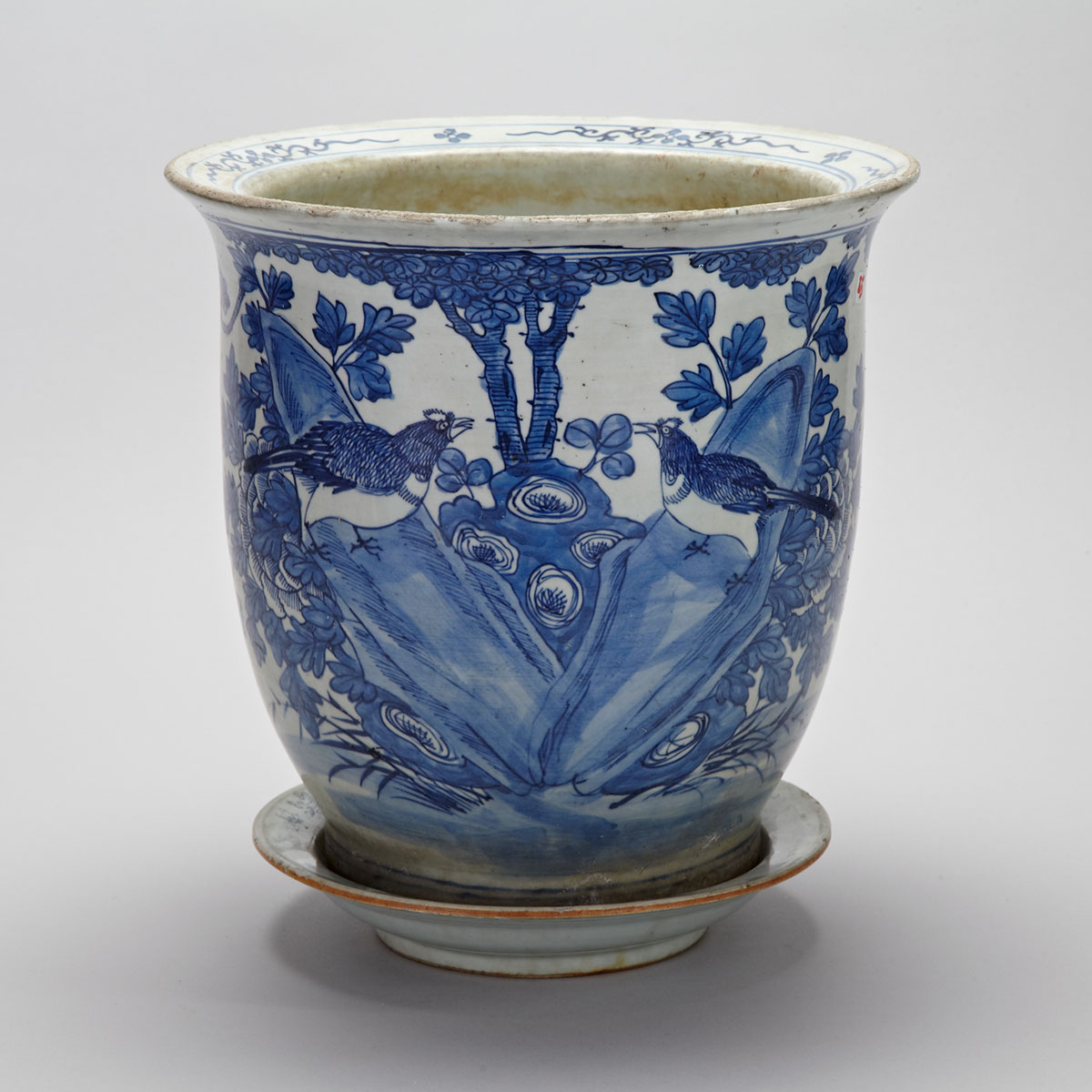 Blue and White Planter and Plate, Early 20th Century