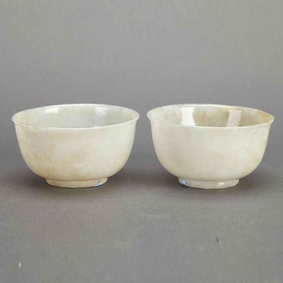Pair of Greyish White Jadeite Bowls