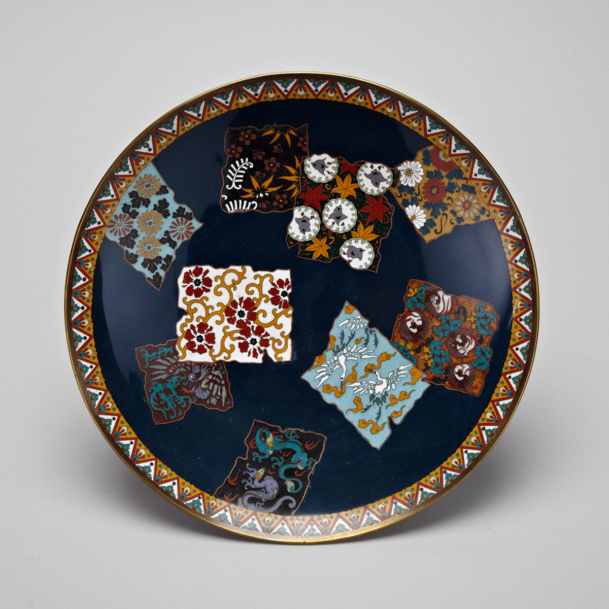Cloisonné Enamel and Goldstone ‘Brocade Pattern’ Plate, Meiji Period, 19th Century