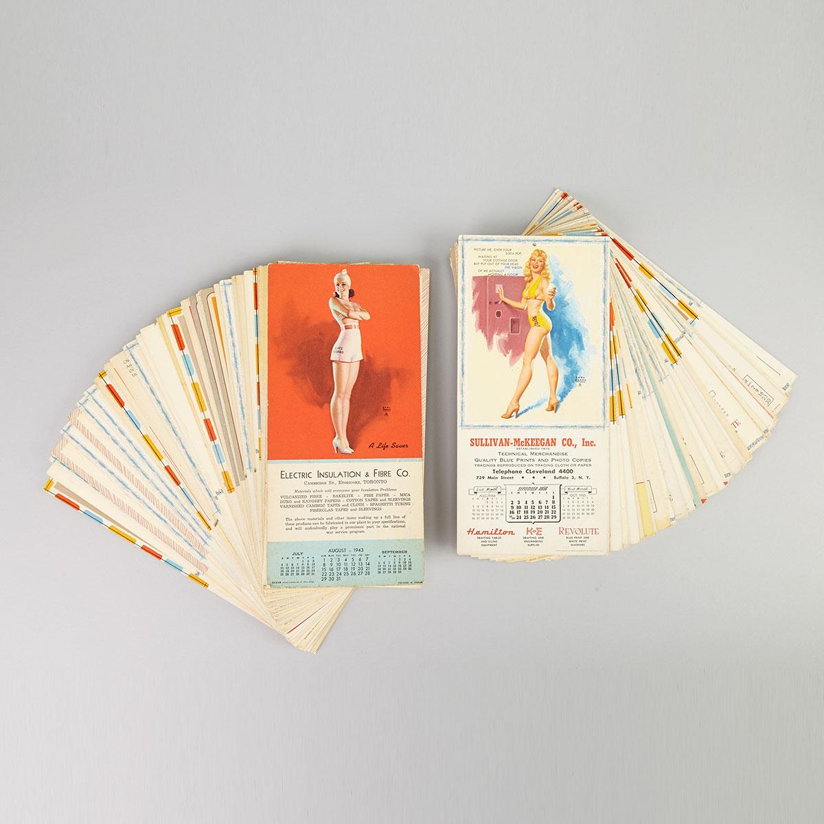 Earl Moran (American, 1893-1984) Quantity of Card Calendars, 1943-1959