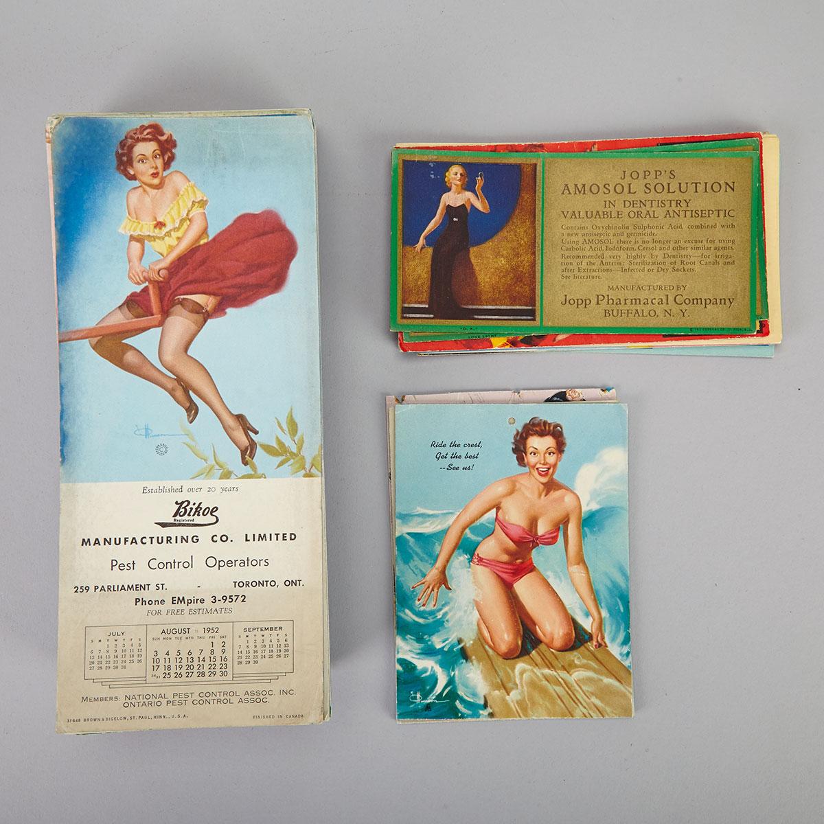 Collection of 69 Advertising Pin Up Calendar Blotters, Various Artists, 1948-1953