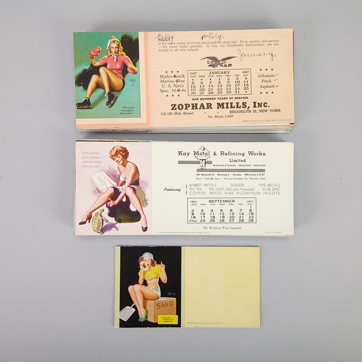 Earl Moran (American, 1893-1984) Collection of 50 Advertising Pin Up Calendar Blotters, 1945-1956