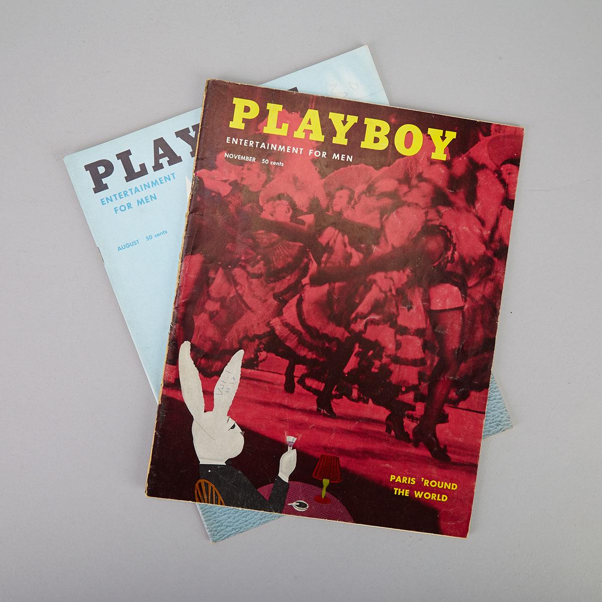 Two Early Issues of Playboy Magazine, August and November, 1954