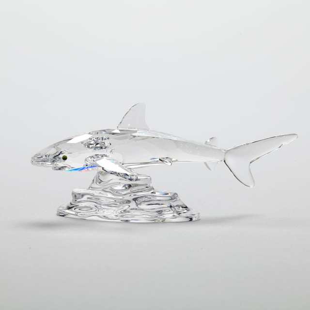 Two Swarovski Crystal Dolphins and Two Pieces of Fishes, late 20th century