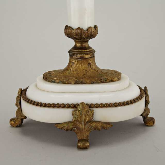 Pair of French Gilt Bronze and White Marble Five Light Candelabra, c.1900