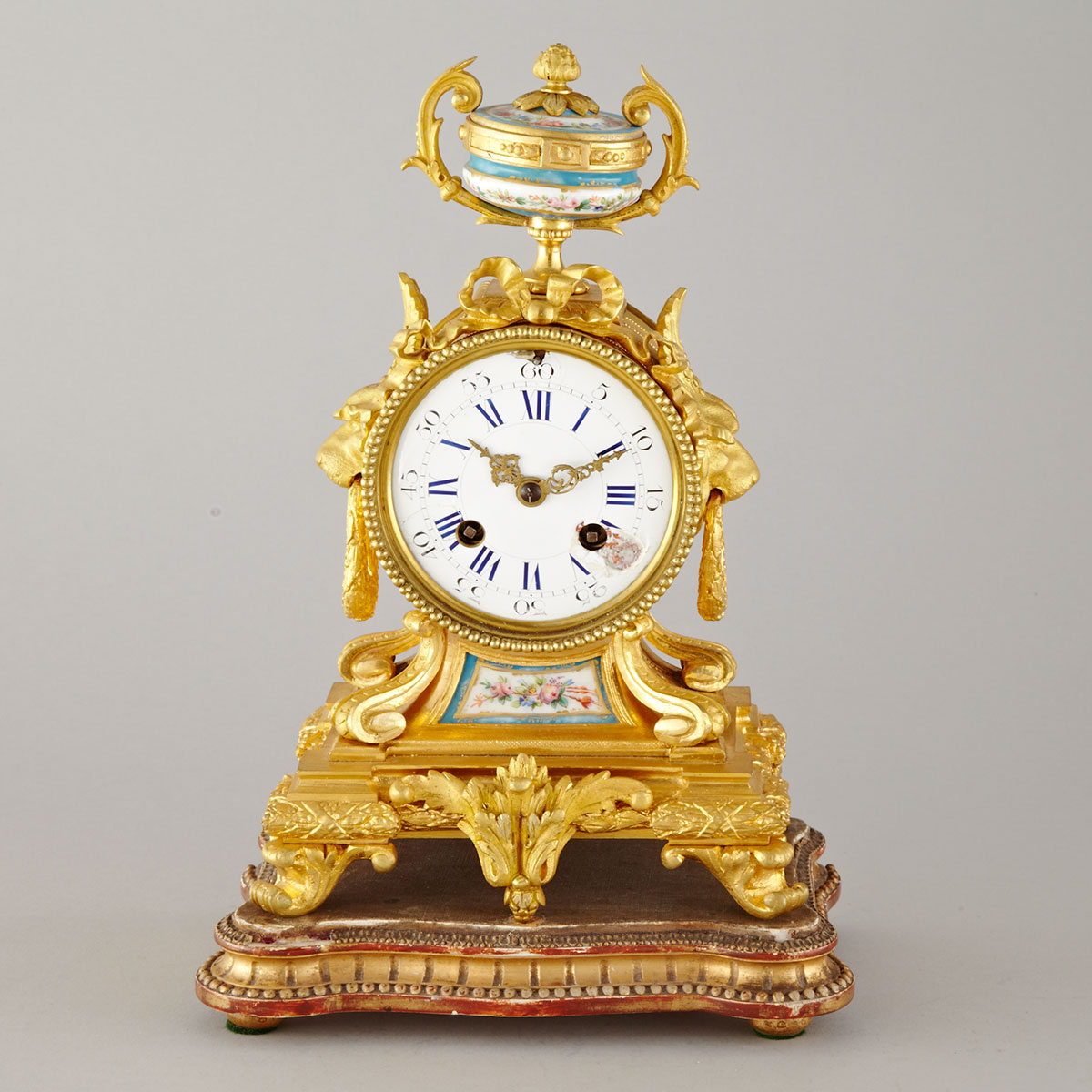Small Louis XVI Style Sevres Porcelain Mounted Gilt Bronze Mantle Clock, c.1870