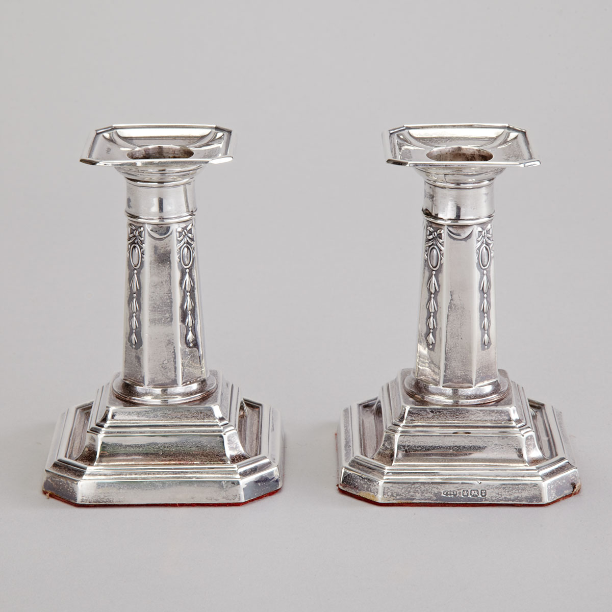 Pair of Edwardian Silver Small Candlesticks, James Dixon & Sons, Sheffield, 1909