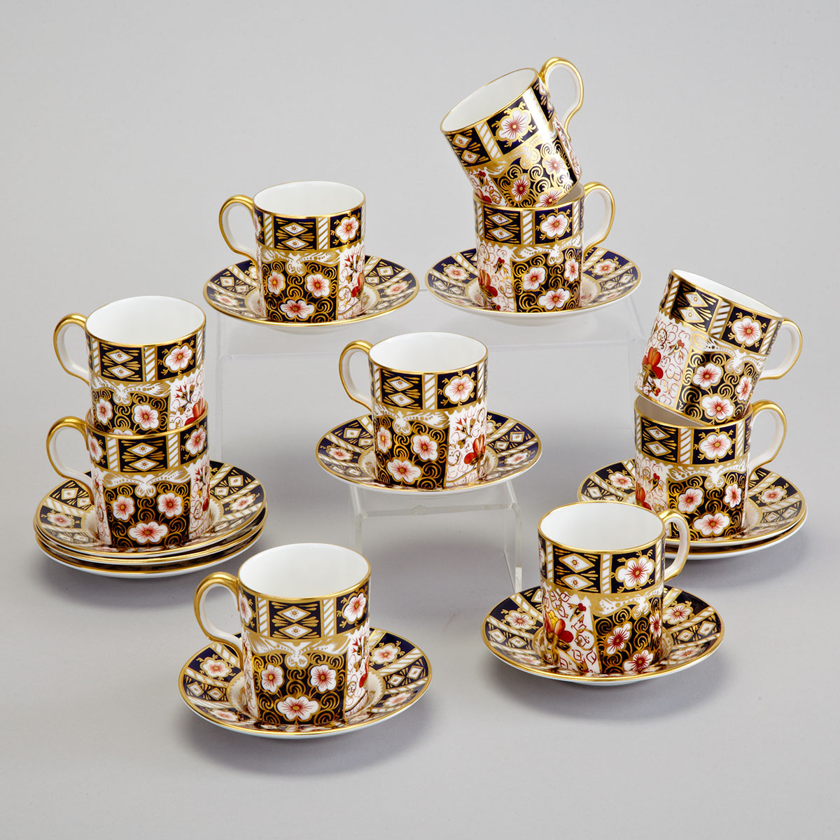 Ten Royal Crown Derby ‘Imari’ (2451) Pattern Coffee Cans and Saucers, c.1966-84