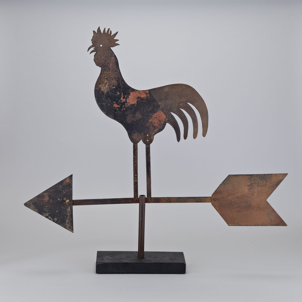 Quebec Painted Sheet Iron Rooster Form Weathervane, 19th/early 20th centuries