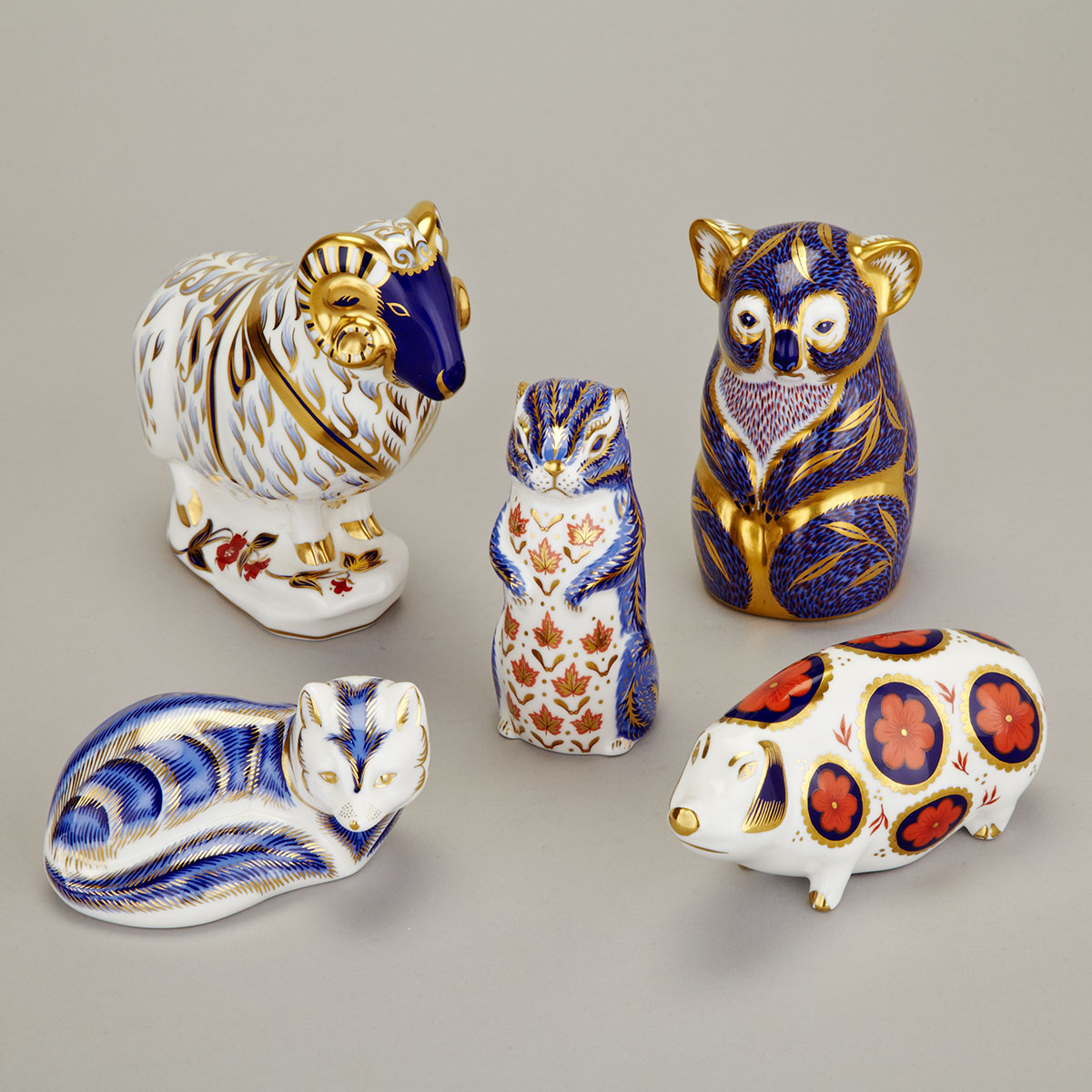 Five Various Royal Crown Derby Animal Figures, 20th century