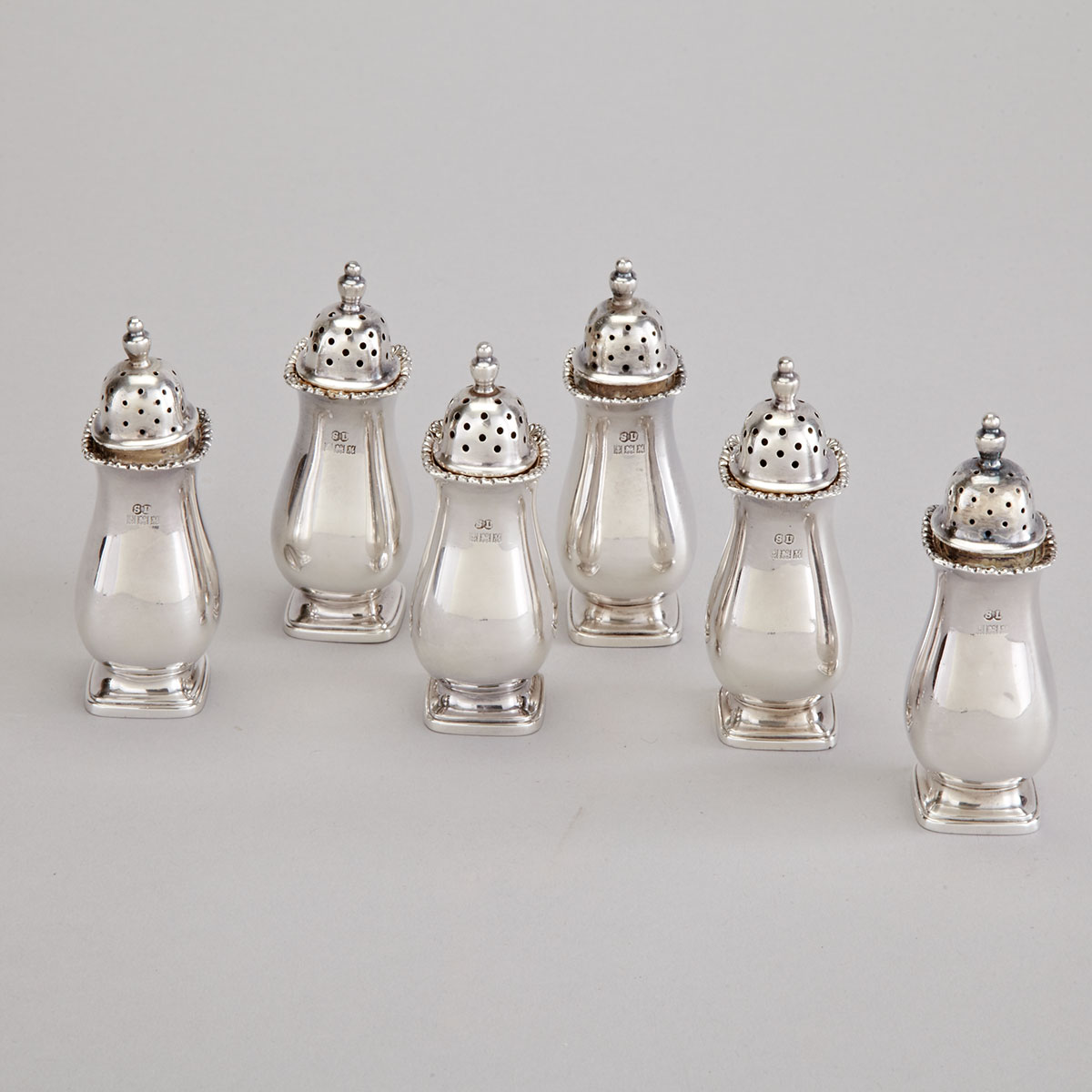 Six English Silver Salt and Pepper Shakers, William Suckling Ltd., Birmingham, 1961