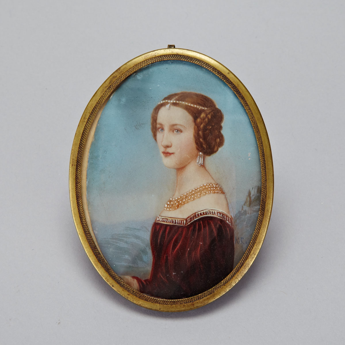 French School Miniature Portrait of a Young Woman in Renaissance Dress, 19th century