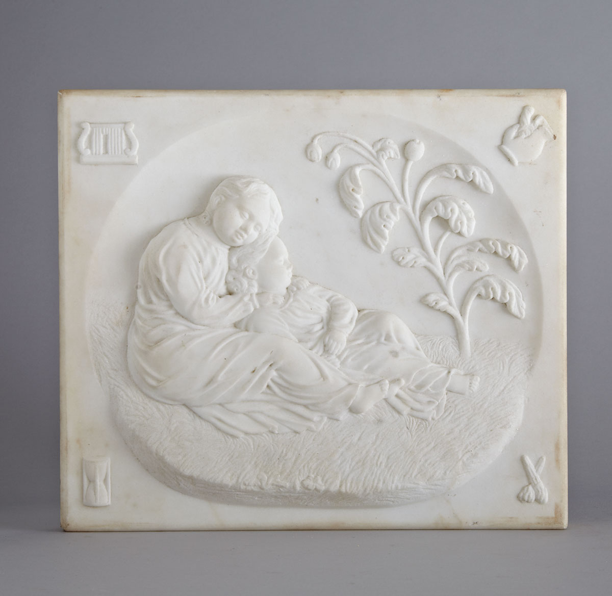 Victorian Memento Mori Relief Carved Marble Relief Plaque, 19th century