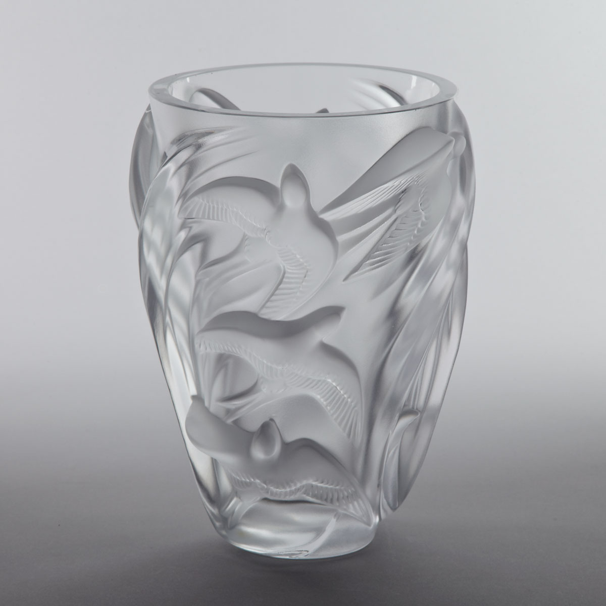 ‘Martinets’, Lalique Moulded and Frosted Glass Vase, post-1980