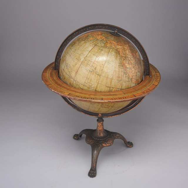 American 12 inch Library Globe on Stand, Weber Costello Co., Chicago Heights, Illinois, c.1910