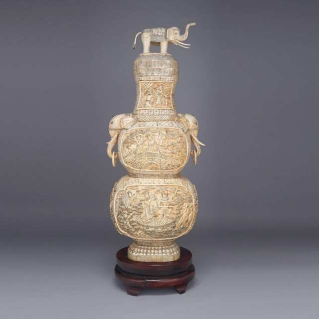 Large Chinese Pieced Bone Covered Double Gourd Vase, 20th century