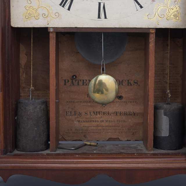Eli & Samuel Terry Mahogany Pillar and Scroll Shelf Clock, Plymouth, Connecticut, c.1825