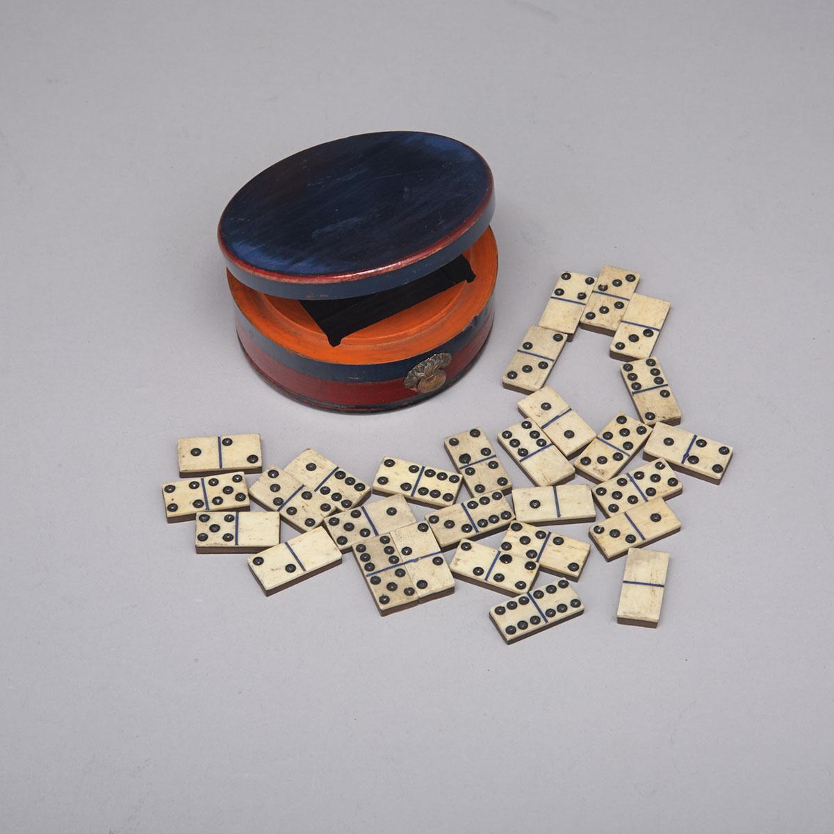 Continental Set of Bone on Ebony Miniature Dominos, early 20th century