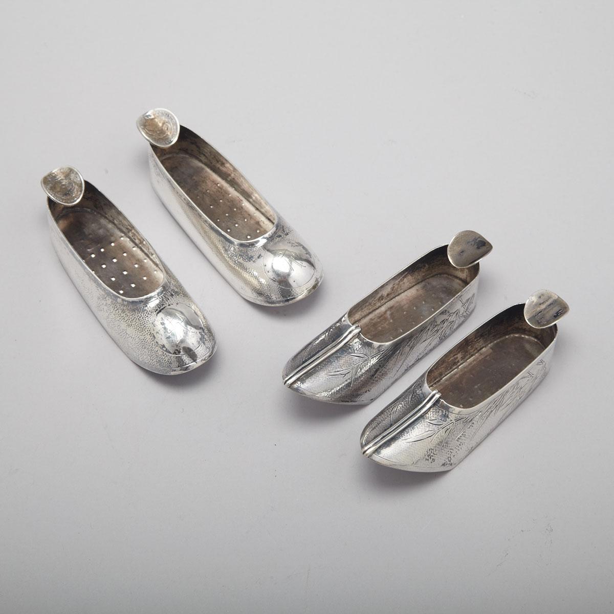Two Pairs of Chinese Silver Novelty Shoe-Form Ashtrays, early 20th century
