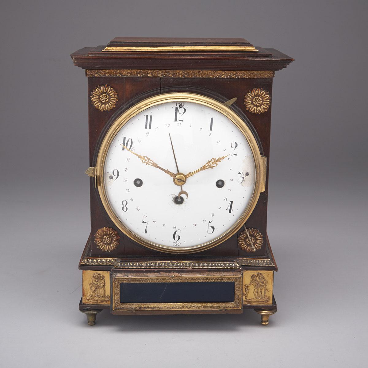 Austrian Ormolu Mounted Mahogany Grande Sonnerie Quarter Repeating Mantel Clock with Calendar, early 19th century