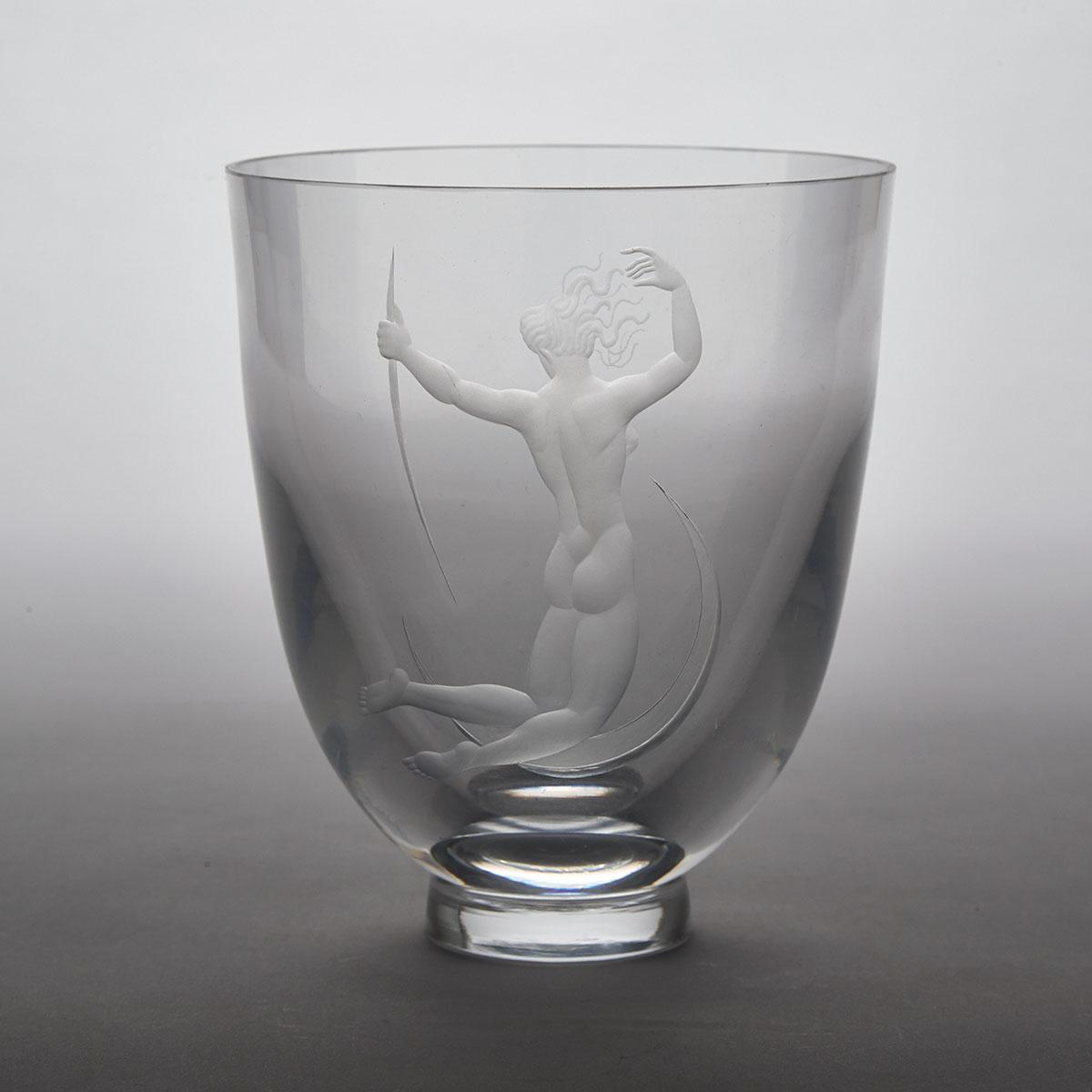 Orefors Engraved Glass Vase, Vicke Lindstrand, c.1932