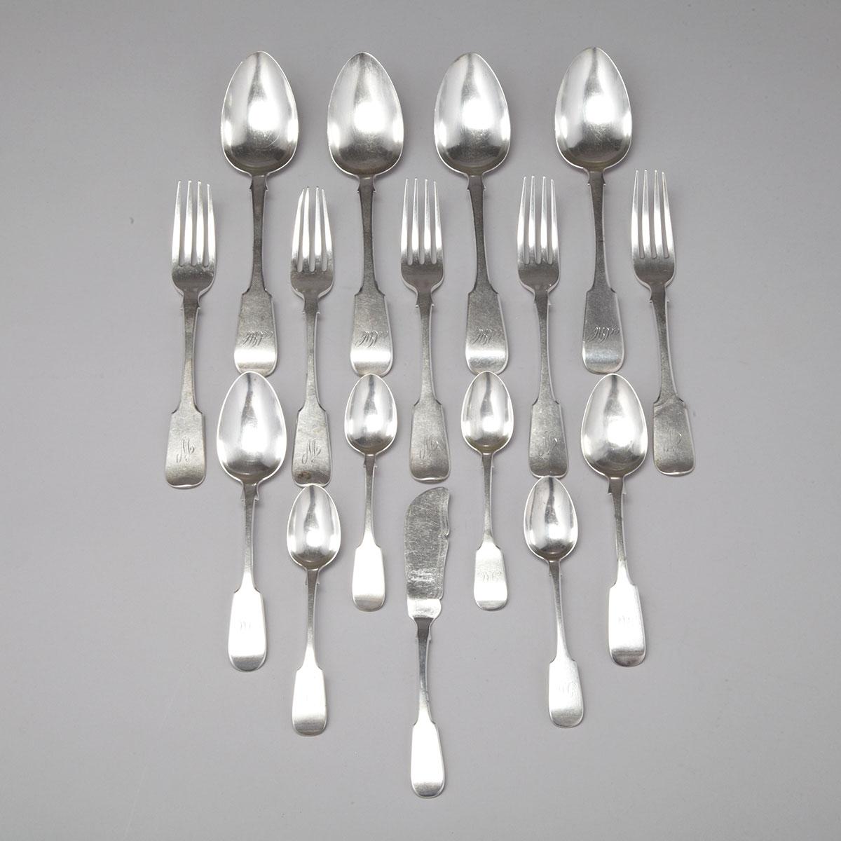 Canadian Silver Fiddle Pattern Flatware, George Savage and Savage & Lyman, Montreal, Que., c.1820-60