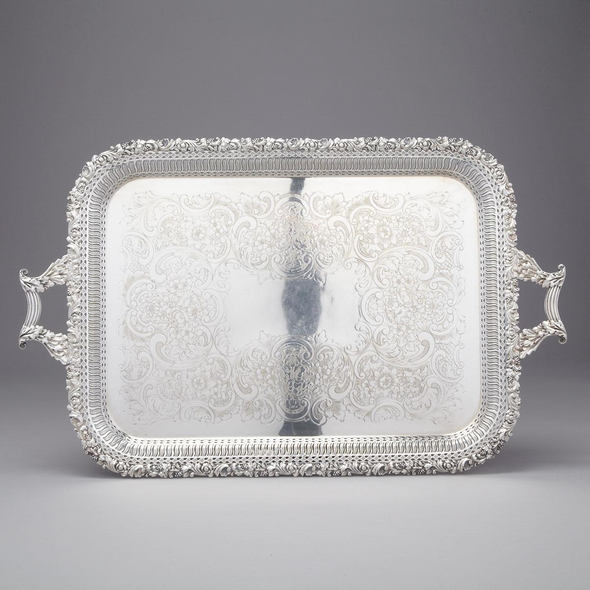Silver Plated Two-Handled Rectangular Serving Tray, Ellis Bros., 20th century