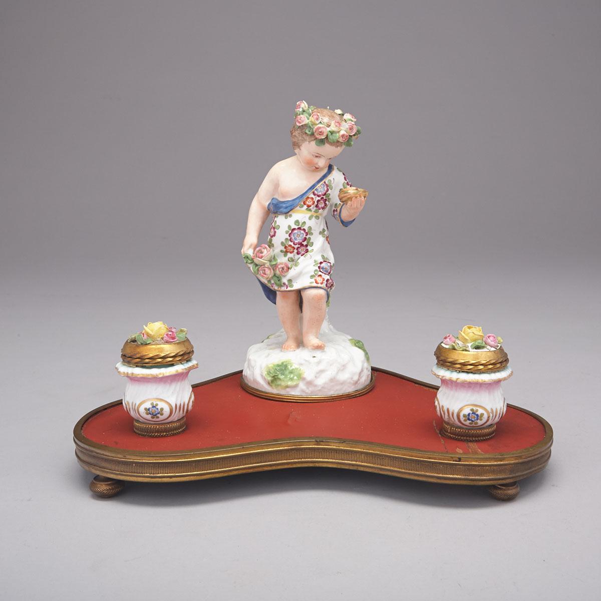 German Porcelain Mounted Inkstand, late 19th century
