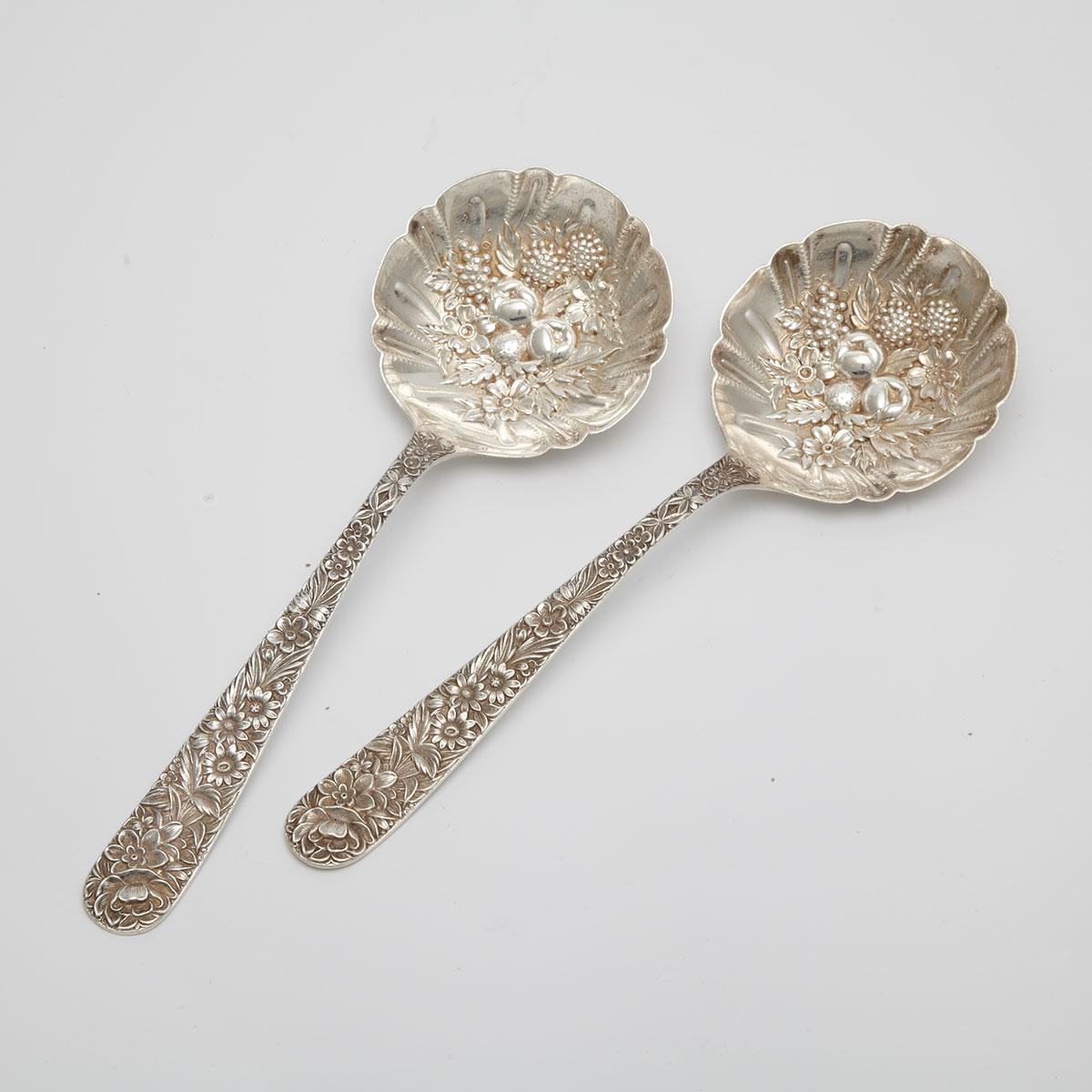 Pair of American Silver ‘Repousse’ Pattern Berry Spoons, Samuel Kirk & Son, Baltimore, Md., c.1900