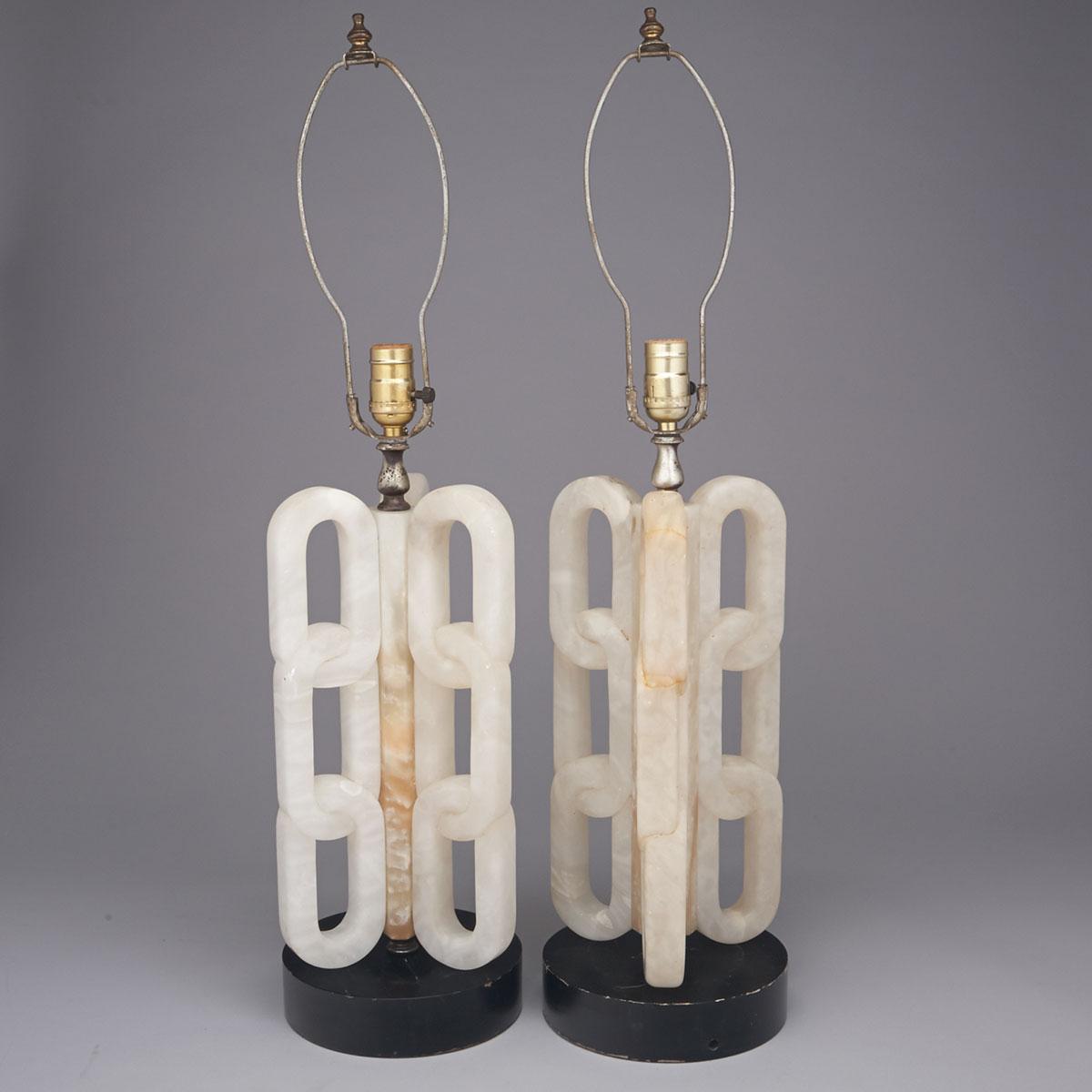Pair of Alabaster Table Lamps, mid 20th century
