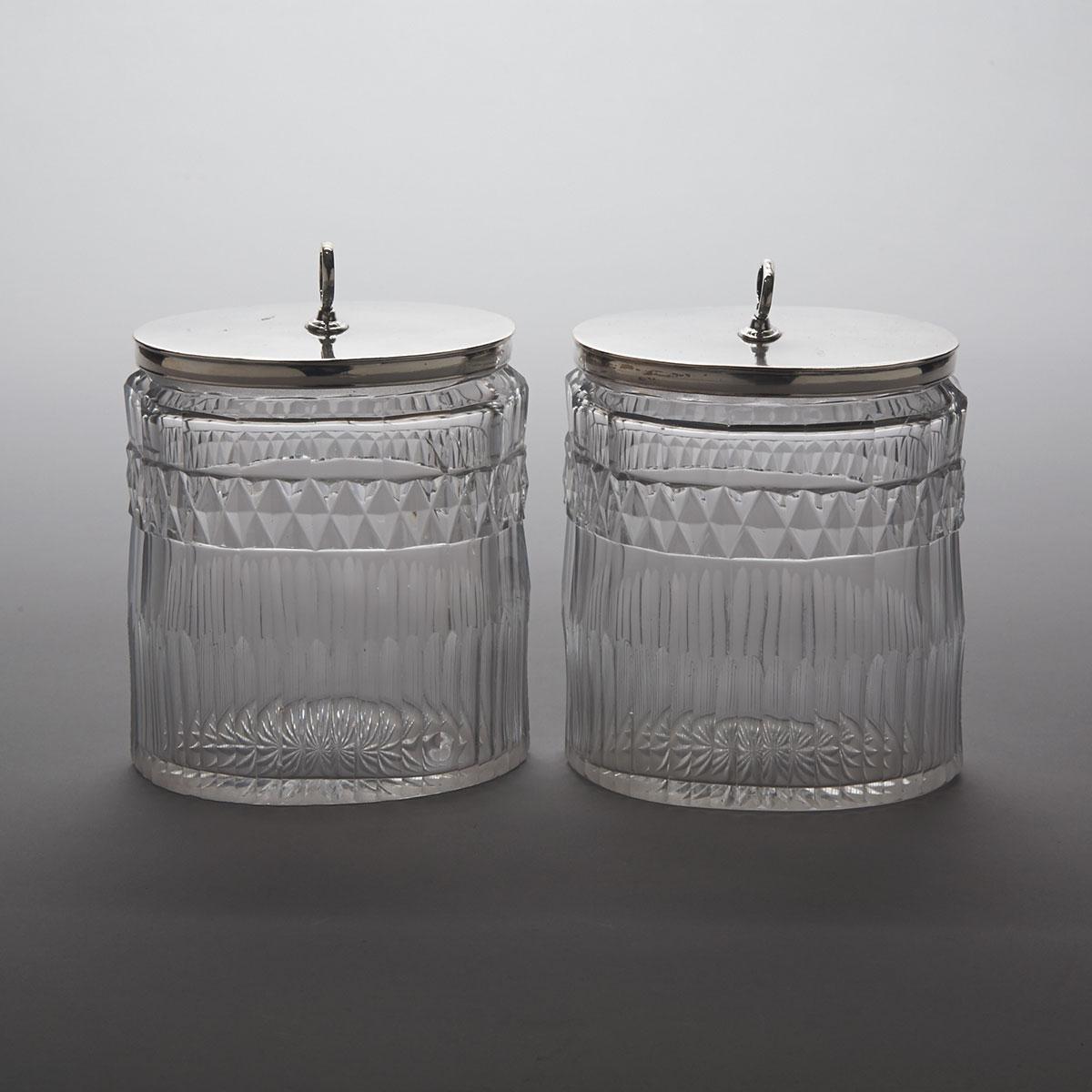 Pair of Anglo-Irish Cut Glass Oval Tea Caddies, c.1800