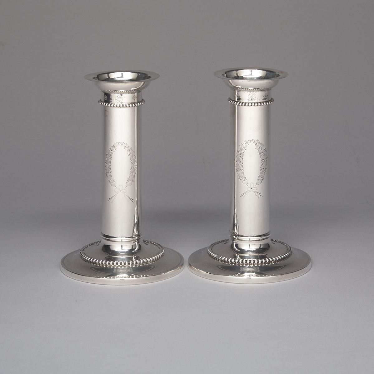 Pair of American Silver Candlesticks, Goodnow & Jenks for Bigelow, Kennard & Co., Boston, Mass., early 20th century