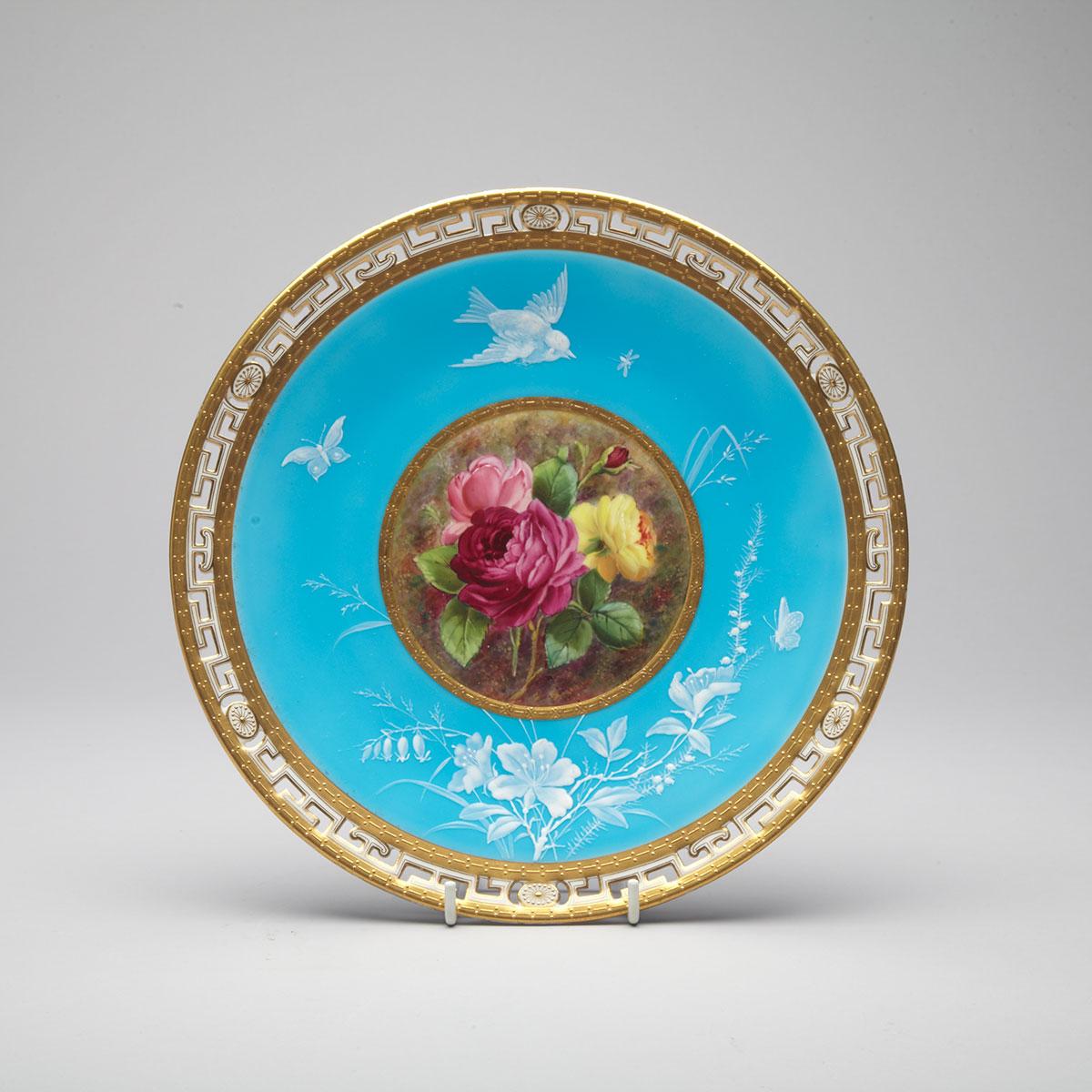 Mintons Pâte-sur-Pâte Turquoise Ground Reticulated Plate, 1884