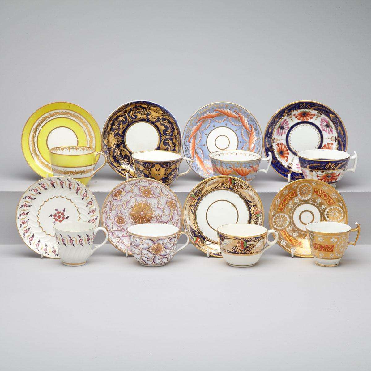 Eight Various English Porcelain Cups and Saucers, late 18th/early 19th century
