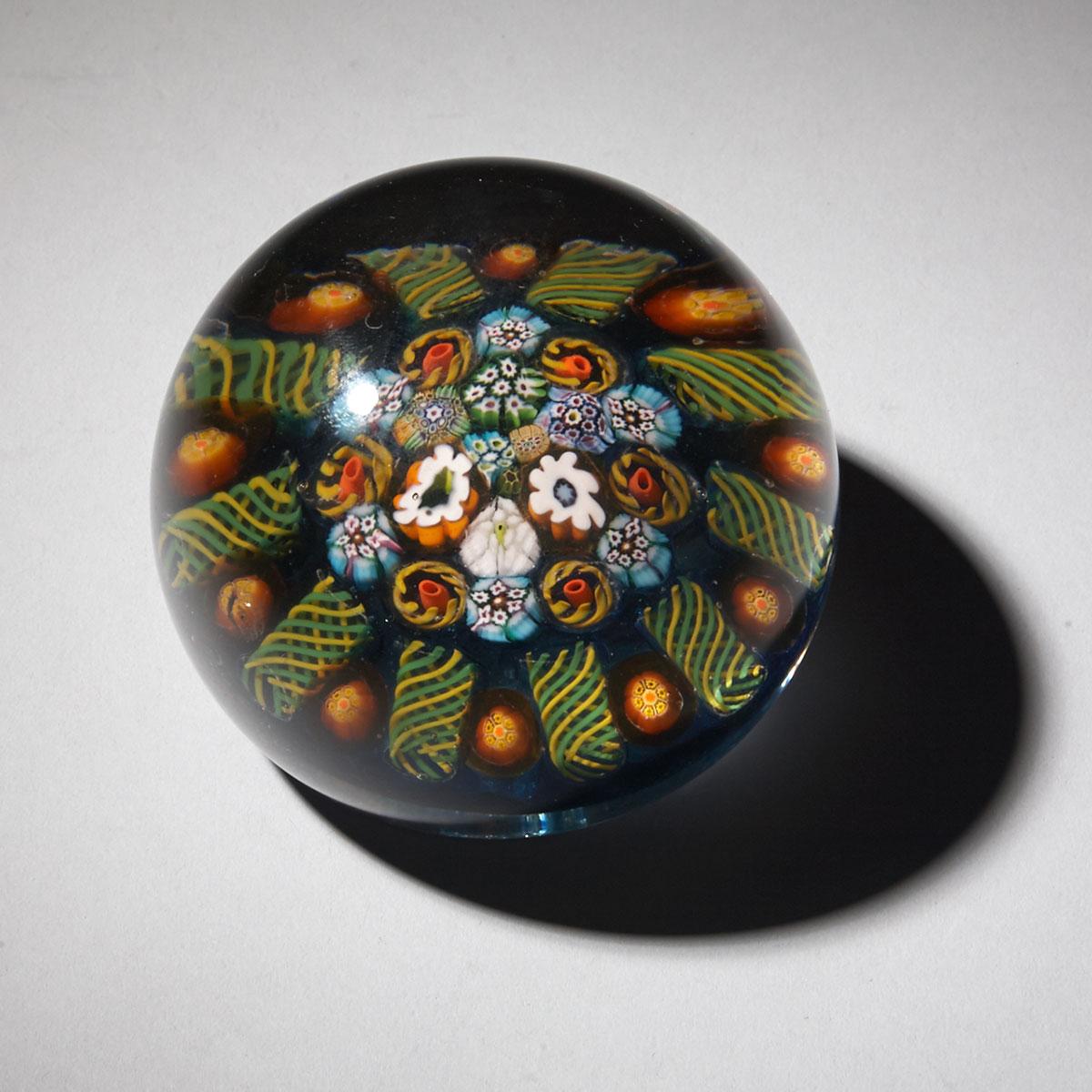 Blue-Ground Millefiori Glass Paperweight, possibly Ysart, 20th century