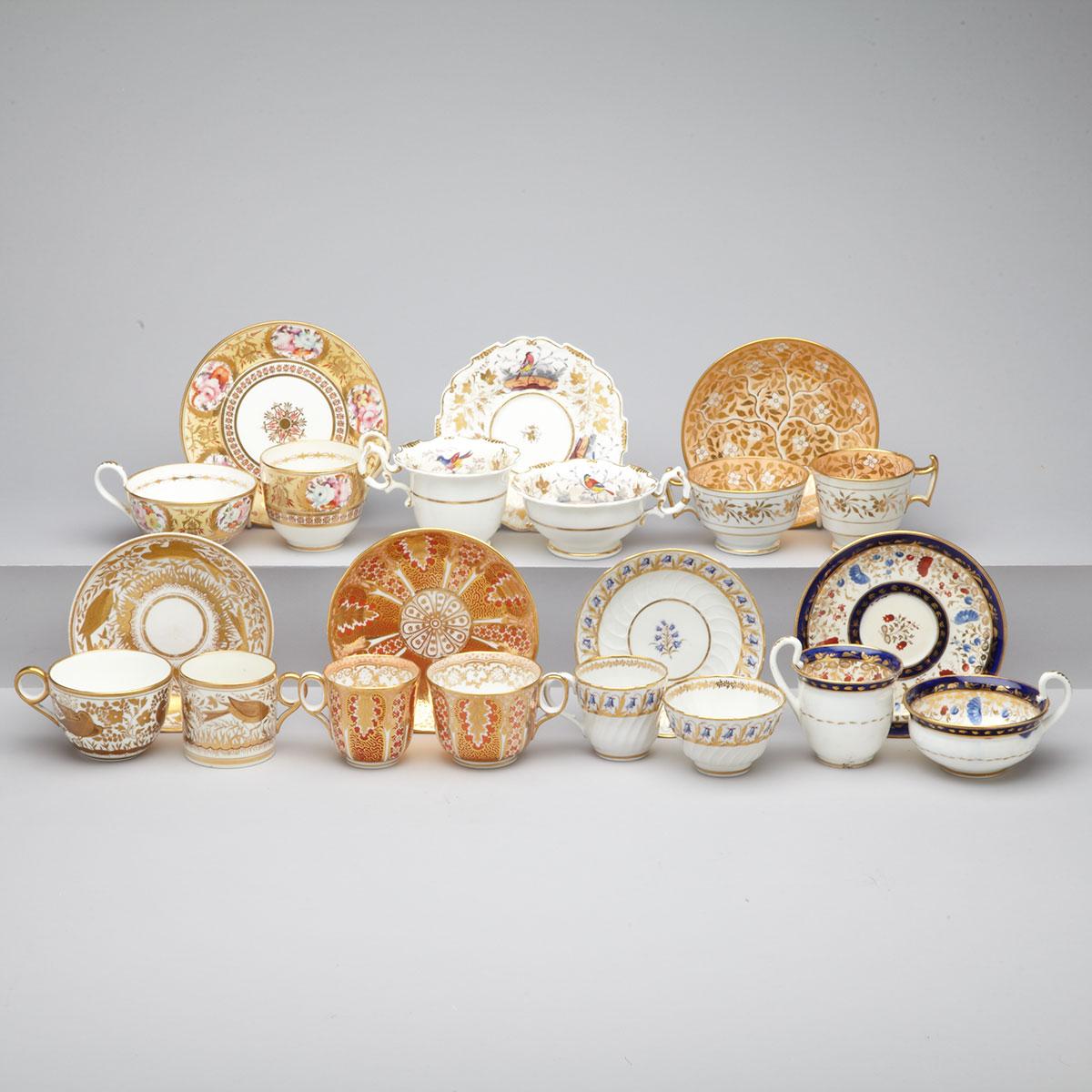 Seven Various English Porcelain Trios, late 18th/early 19th century